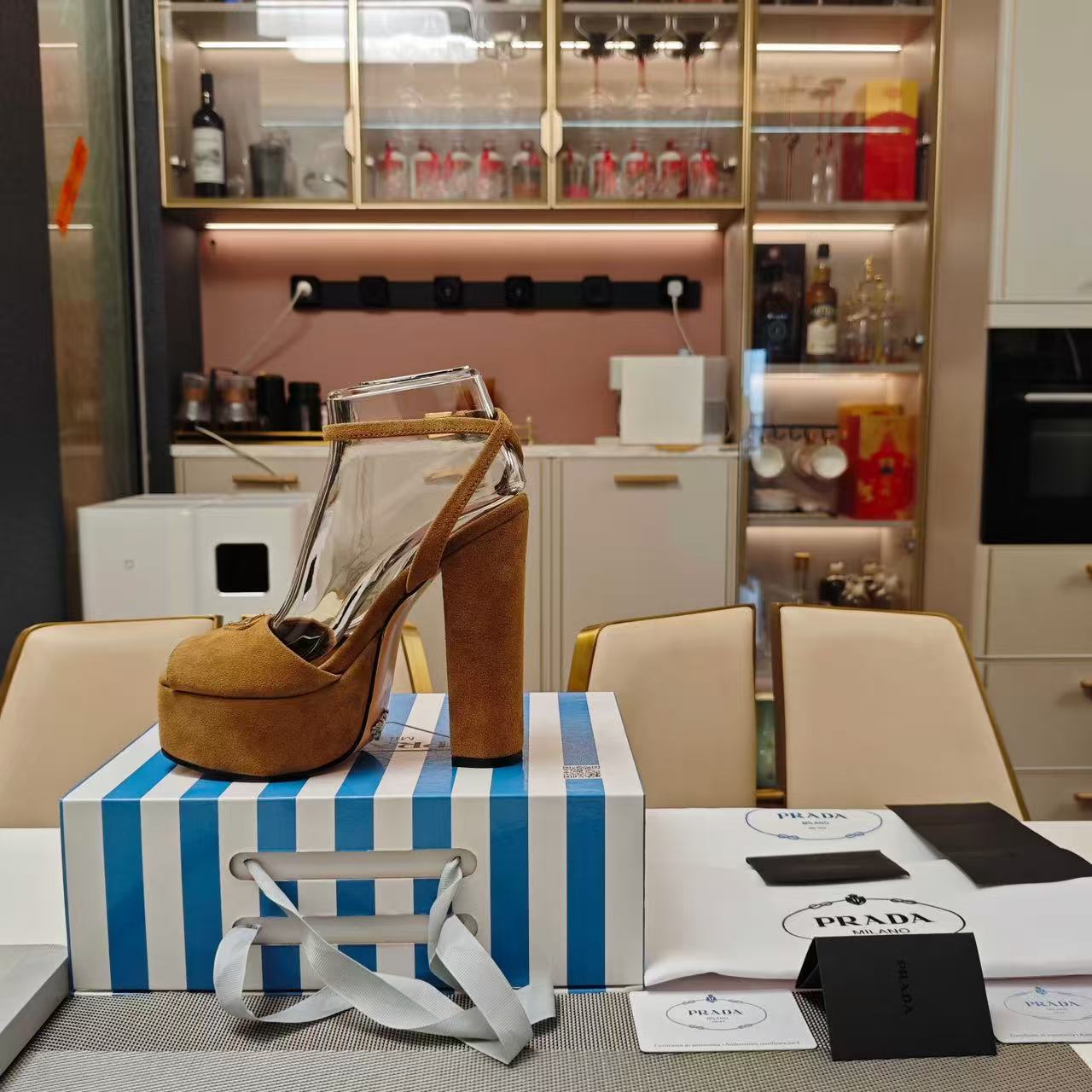 PRADA 26S PLATFORM SANDALS CAMEL SUEDE
