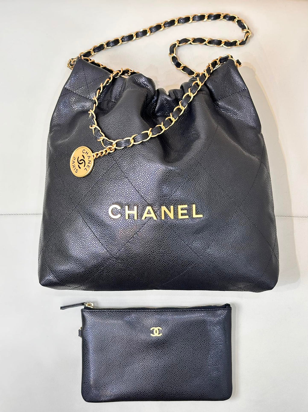 CHANEL 26S DRAWSTRING SHOULDER BAG 35 IN BLACK CAVIAR CALFSKIN