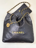 CHANEL 26S DRAWSTRING SHOULDER BAG 35 IN BLACK CAVIAR CALFSKIN