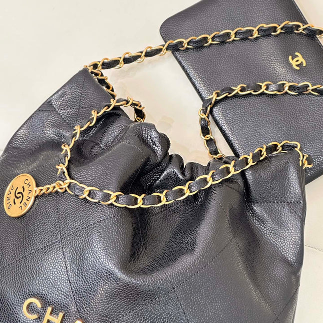 CHANEL 26S DRAWSTRING SHOULDER BAG 35 IN BLACK CAVIAR CALFSKIN