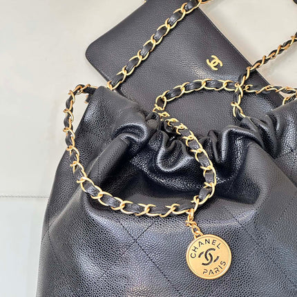 CHANEL 26S DRAWSTRING SHOULDER BAG 35 IN BLACK CAVIAR CALFSKIN