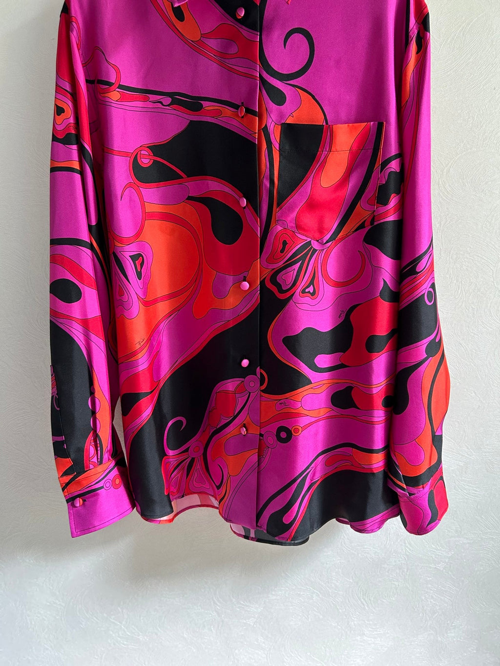 PUCCI 26S LONG SLEEVE SHIRT ABSTRACT PRINT PINK BLACK SILK