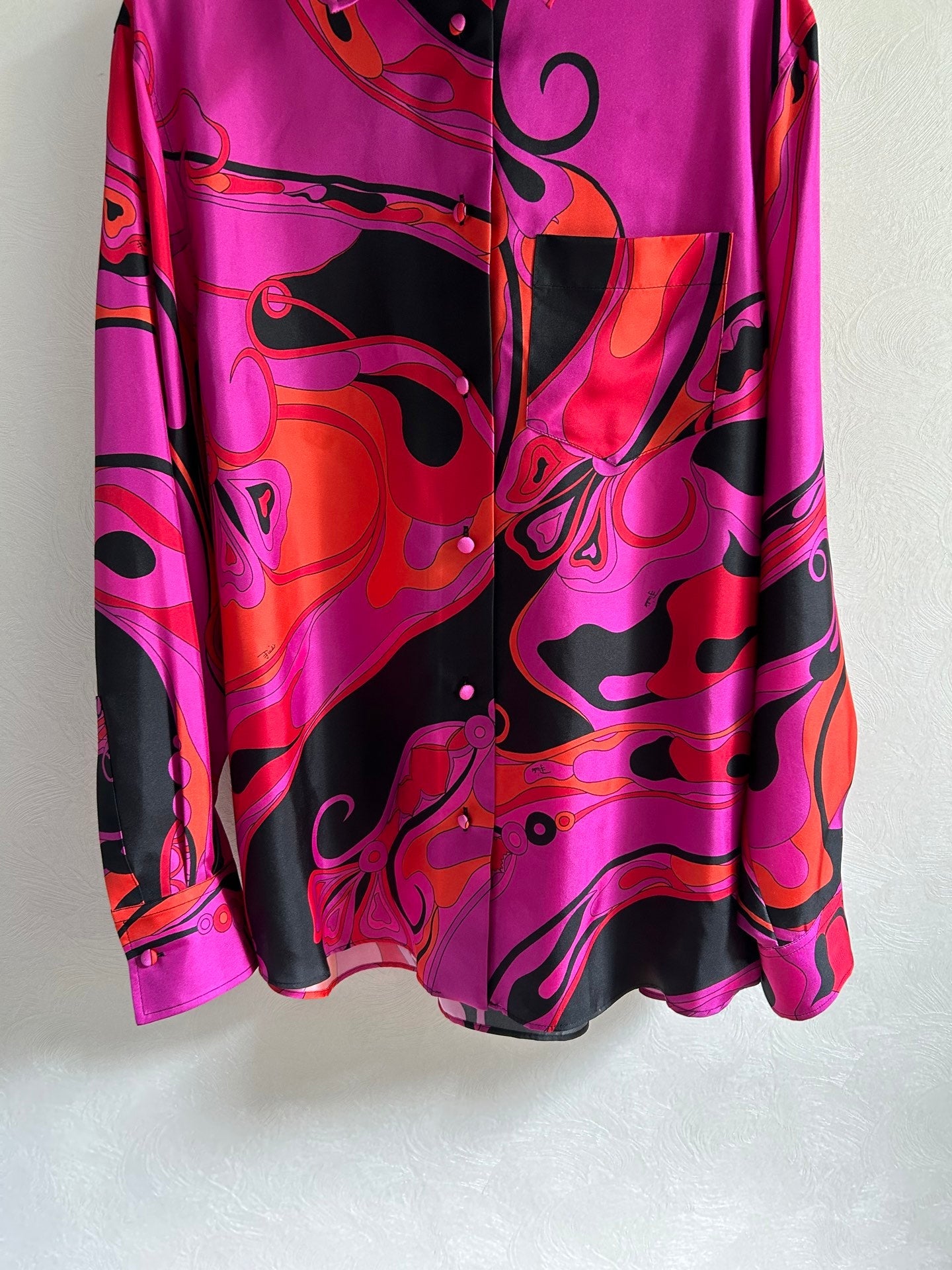 PUCCI 26S LONG SLEEVE SHIRT ABSTRACT PRINT PINK BLACK SILK