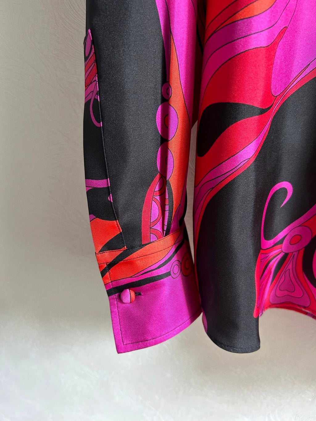PUCCI 26S LONG SLEEVE SHIRT ABSTRACT PRINT PINK BLACK SILK