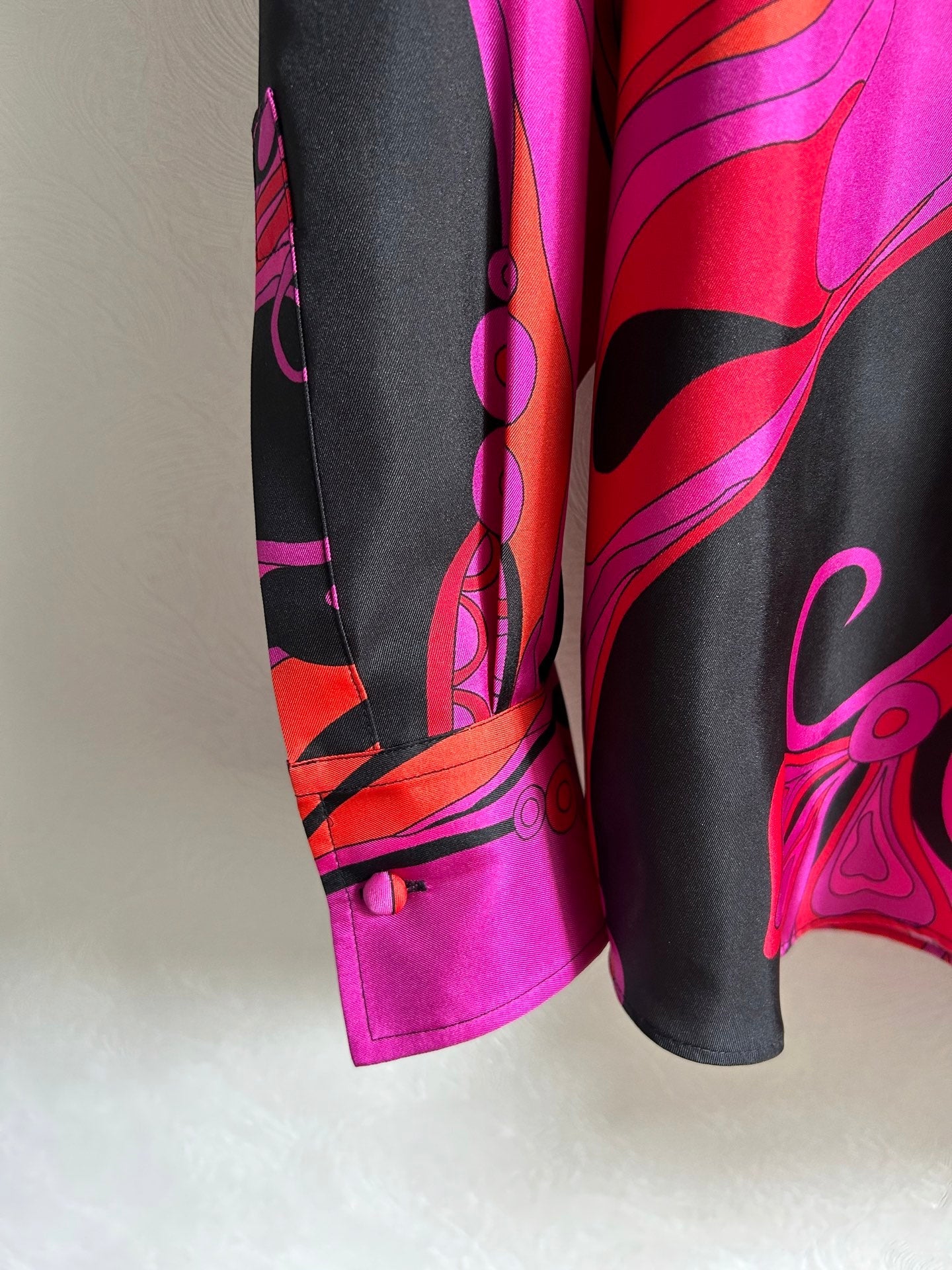 PUCCI 26S LONG SLEEVE SHIRT ABSTRACT PRINT PINK BLACK SILK