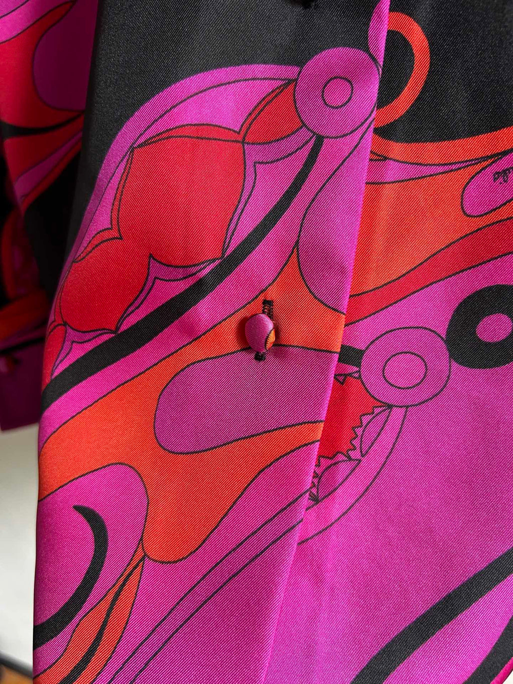 PUCCI 26S LONG SLEEVE SHIRT ABSTRACT PRINT PINK BLACK SILK