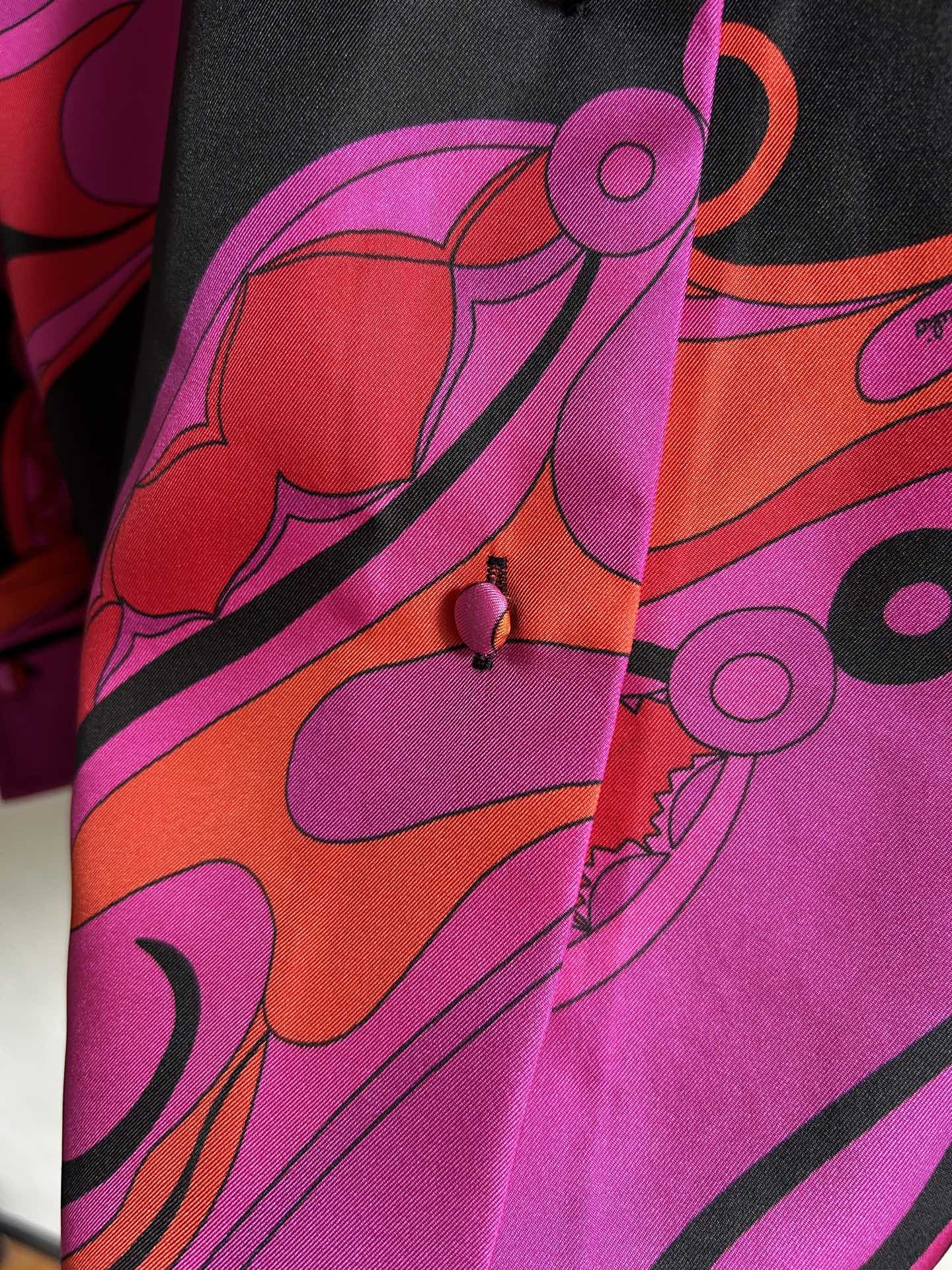 PUCCI 26S LONG SLEEVE SHIRT ABSTRACT PRINT PINK BLACK SILK