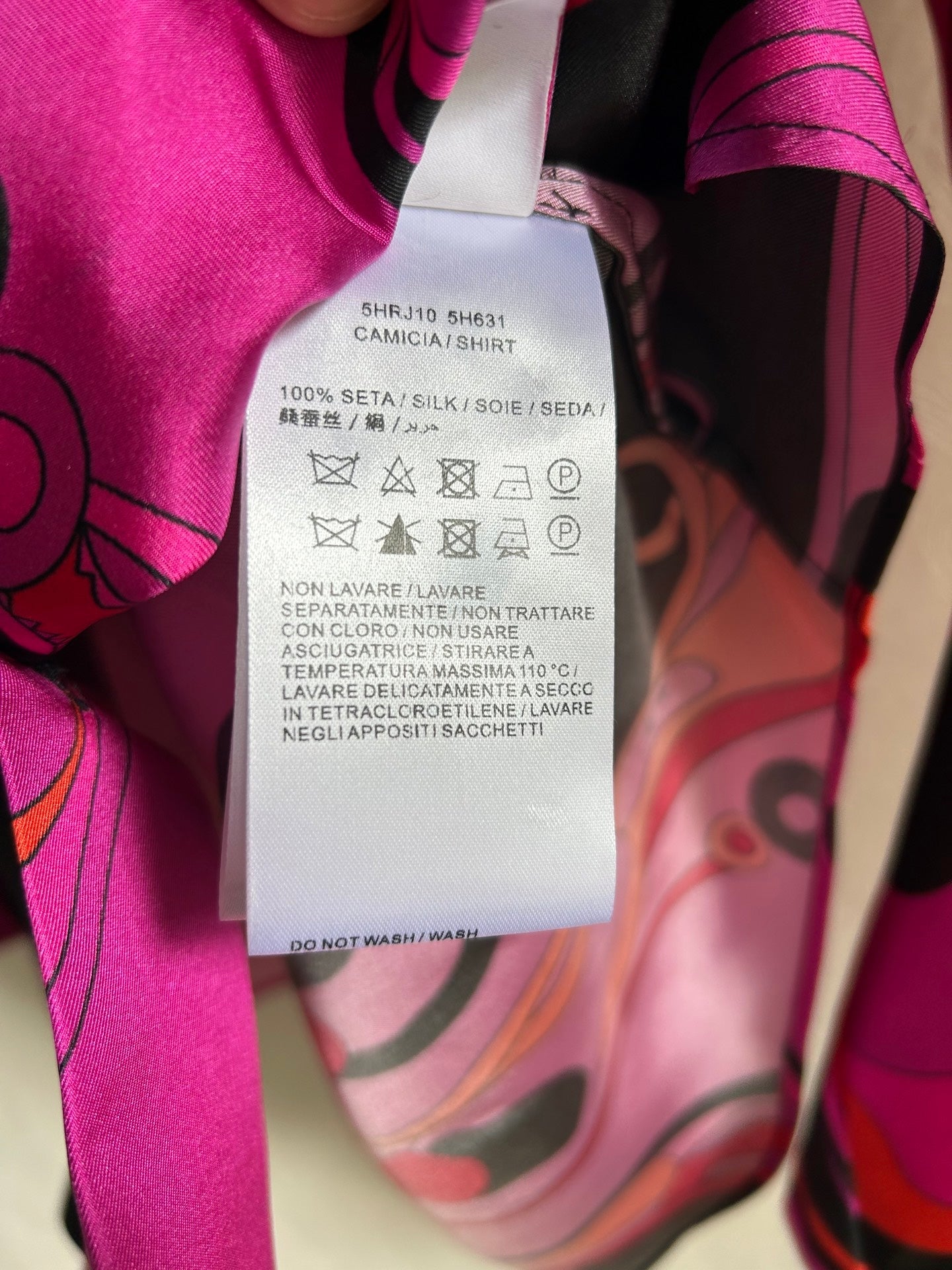 PUCCI 26S LONG SLEEVE SHIRT ABSTRACT PRINT PINK BLACK SILK