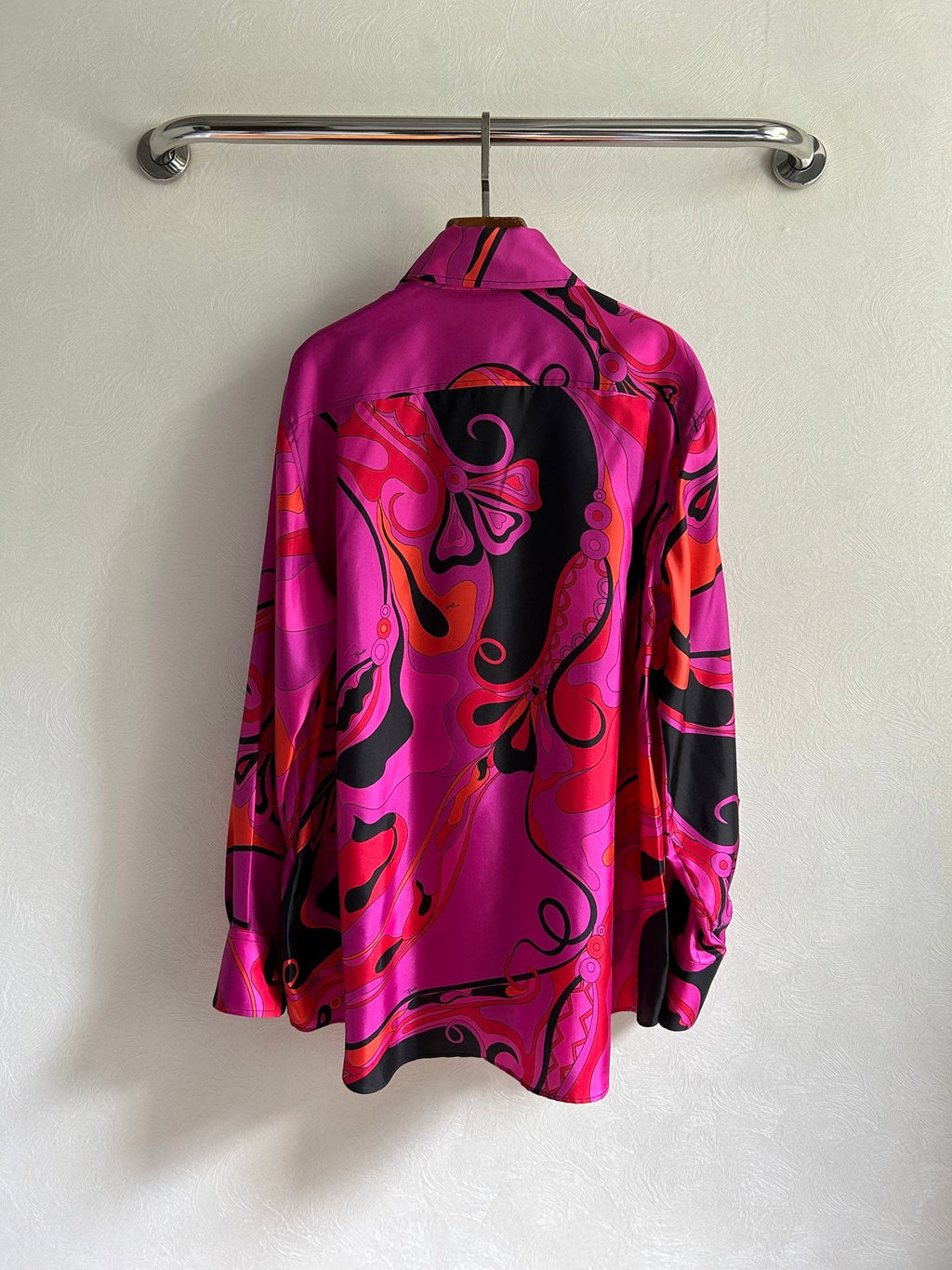PUCCI 26S LONG SLEEVE SHIRT ABSTRACT PRINT PINK BLACK SILK