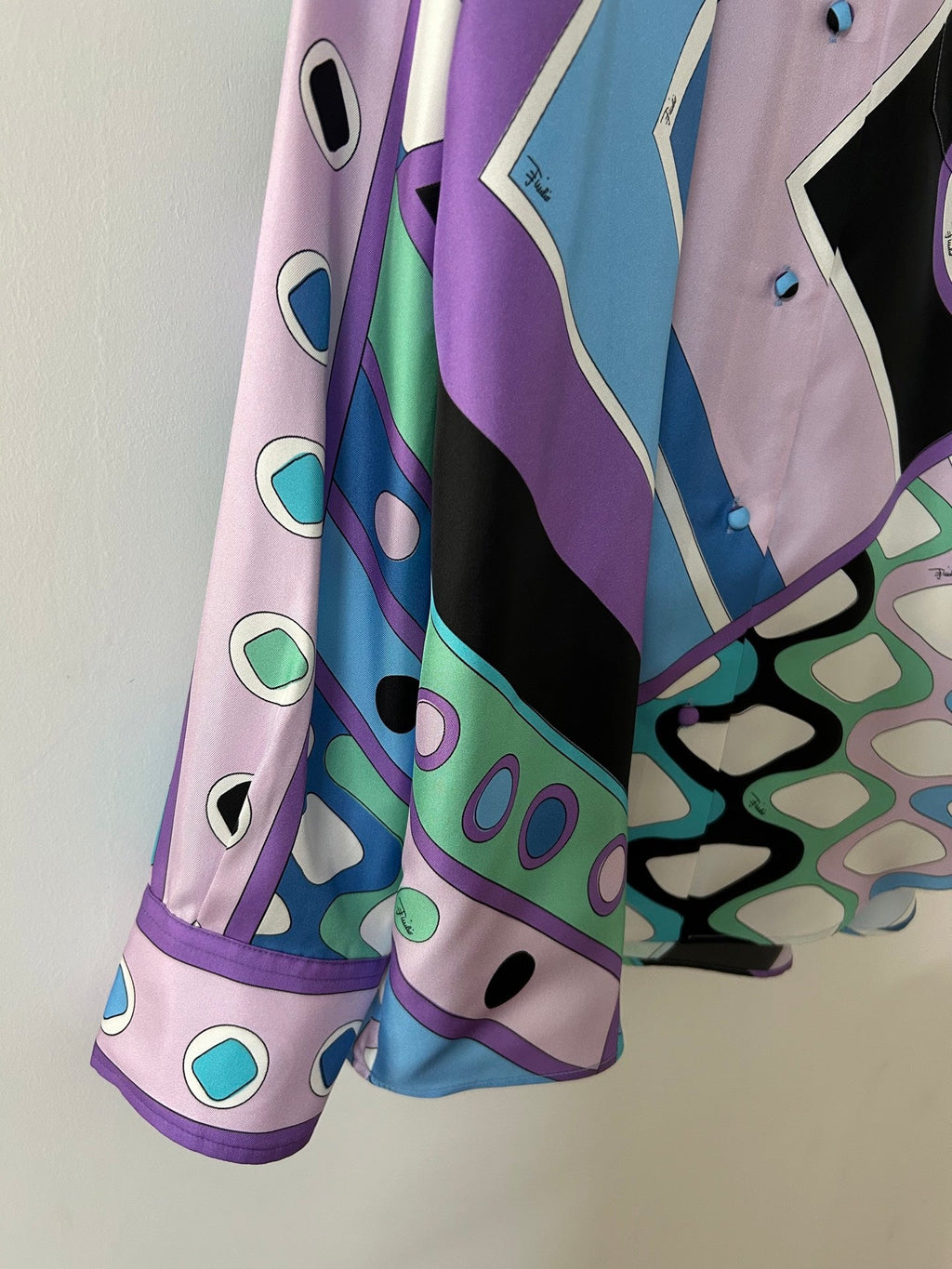 PUCCI  LONG SLEEVE SHIRT GEOMETRIC PRINT PURPLE BLUE SILK