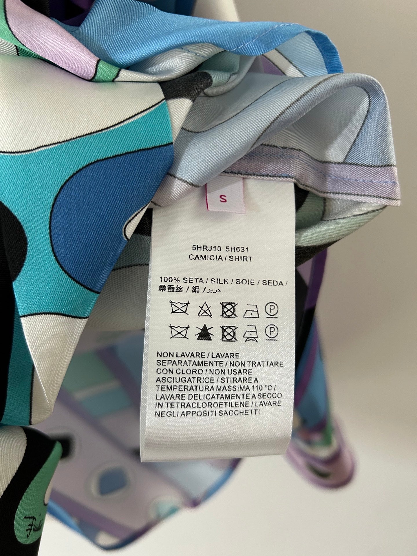 PUCCI  LONG SLEEVE SHIRT GEOMETRIC PRINT PURPLE BLUE SILK
