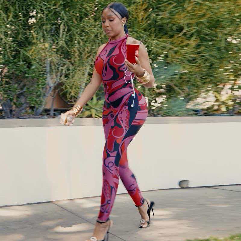 PUCCI 26S HALTER JUMPSUIT PRINT PINK MULTICOLOR STRETCH JERSEY