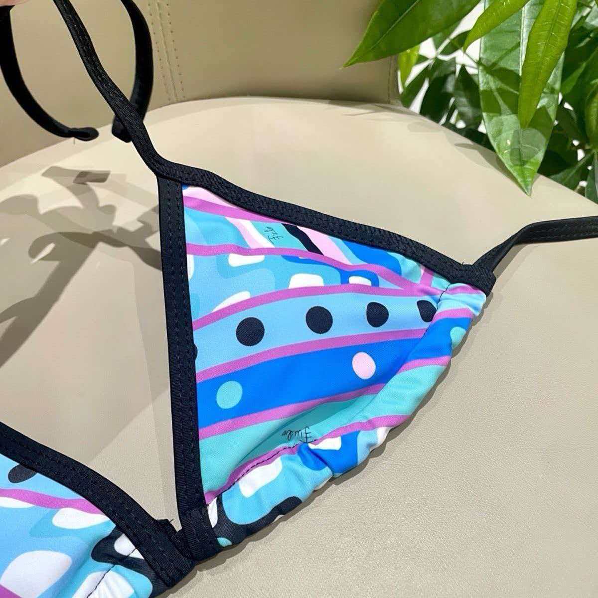 PUCCI 26S BIKINI SET GEOMETRIC PRINT BLUE PURPLE NYLON