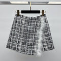 CHANEL 26S SHORTS TWEED PLAID BLACK WHITE WOOL BLEND