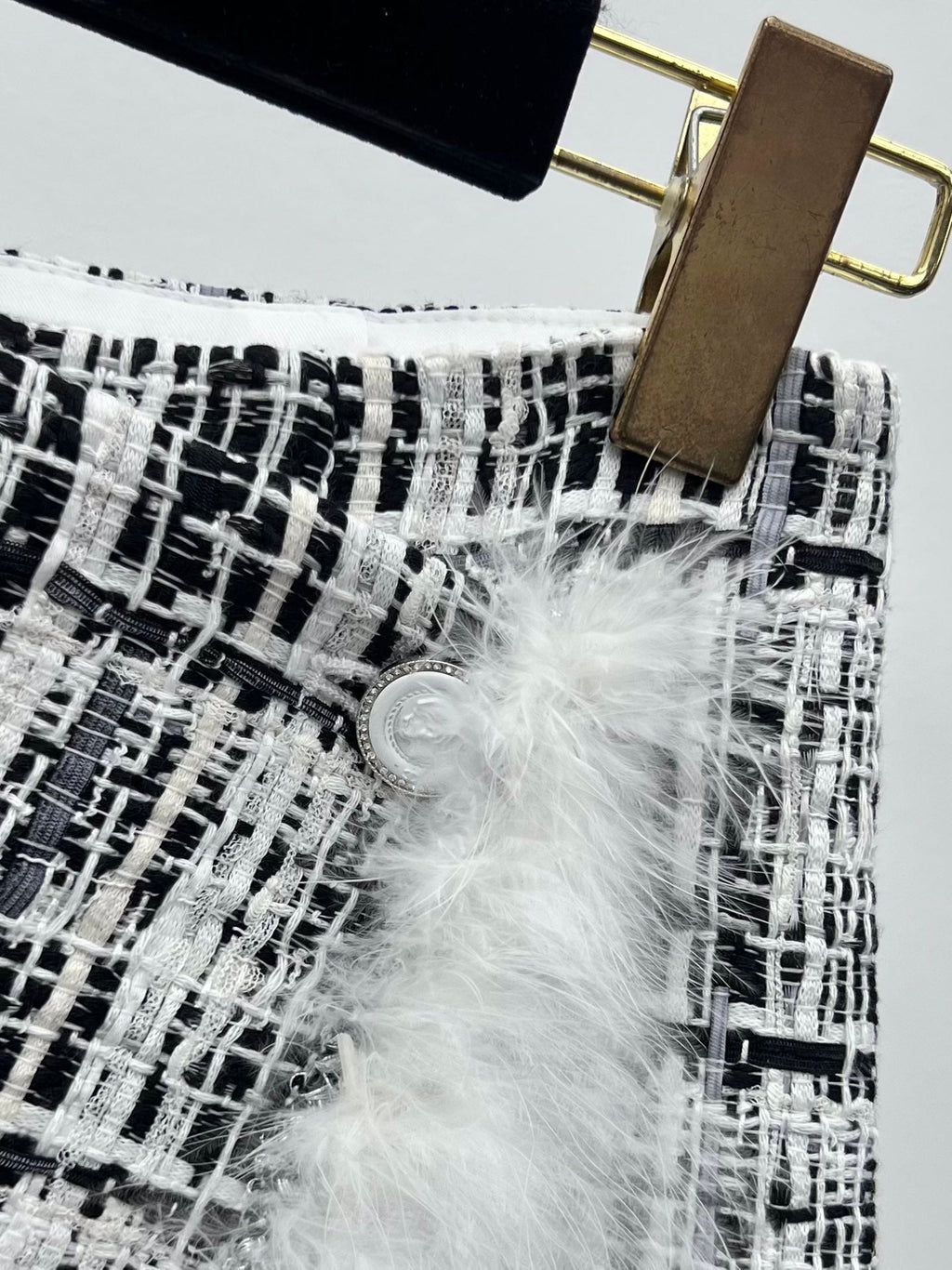 CHANEL 26S SHORTS TWEED PLAID BLACK WHITE WOOL BLEND