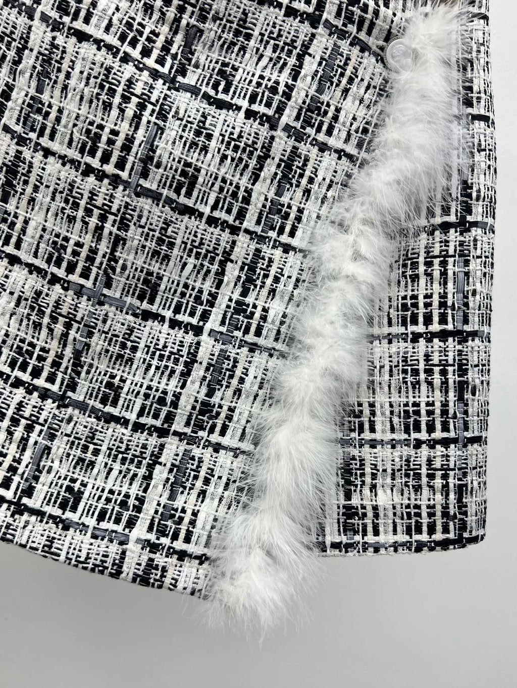 CHANEL 26S SHORTS TWEED PLAID BLACK WHITE WOOL BLEND