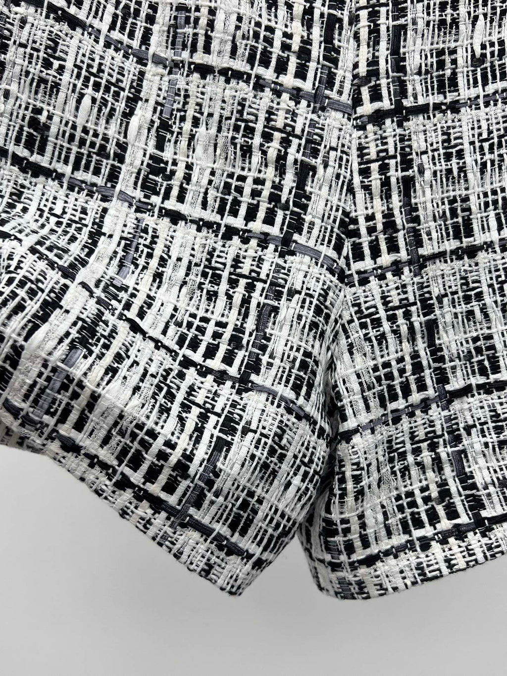 CHANEL 26S SHORTS TWEED PLAID BLACK WHITE WOOL BLEND