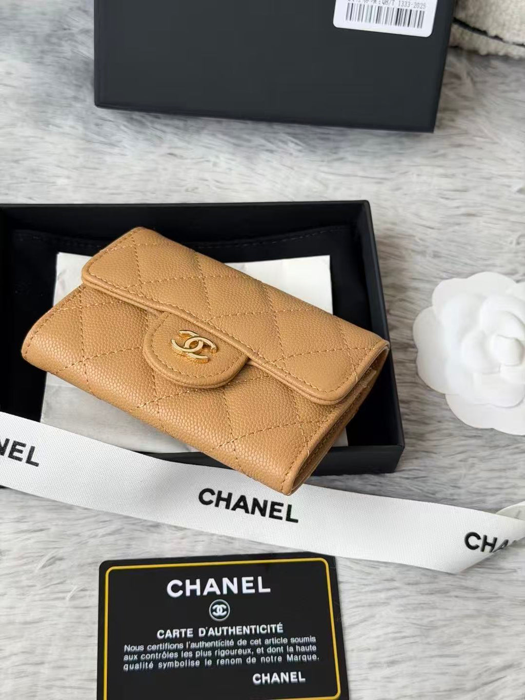 CHANEL CAVIAR QUILTED FLAP CARD HOLDER IN BEIGE LAMBSKIN
