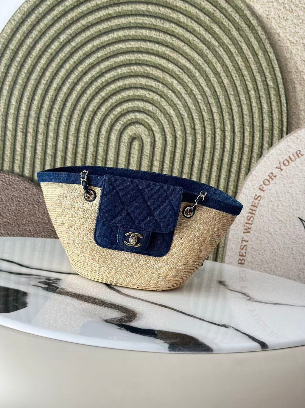 CHANEL 26S TOTE BAG IN BEIGE DENIM RAFFIA