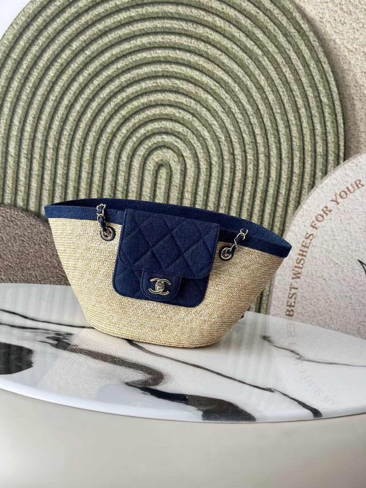 CHANEL 26S TOTE BAG IN BEIGE DENIM RAFFIA