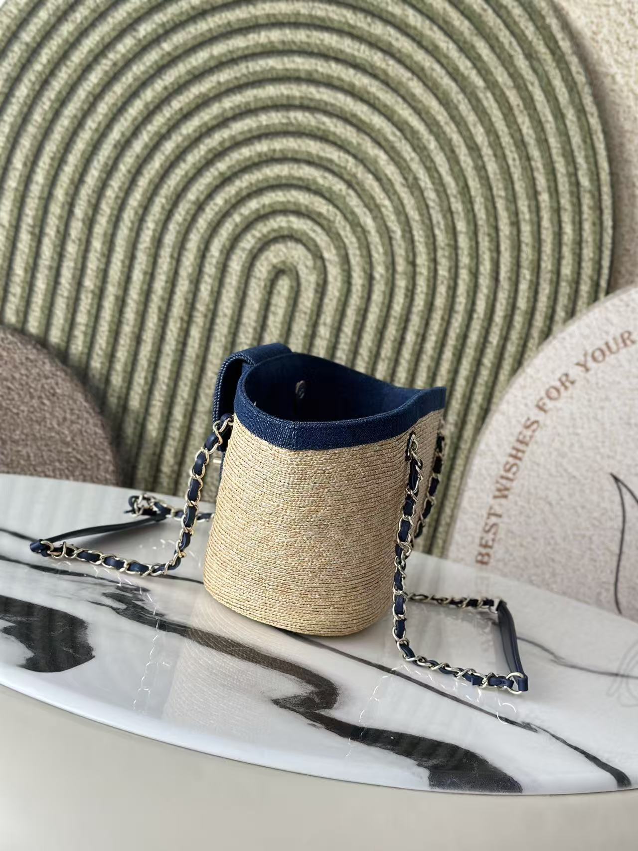 CHANEL 26S TOTE BAG IN BEIGE DENIM RAFFIA