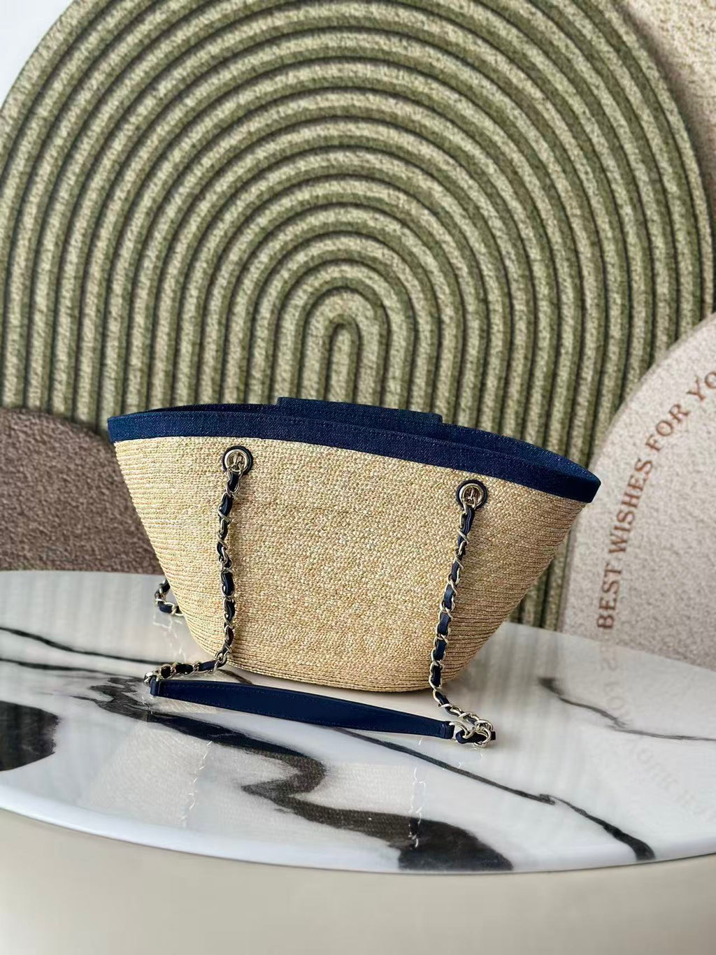 CHANEL 26S TOTE BAG IN BEIGE DENIM RAFFIA