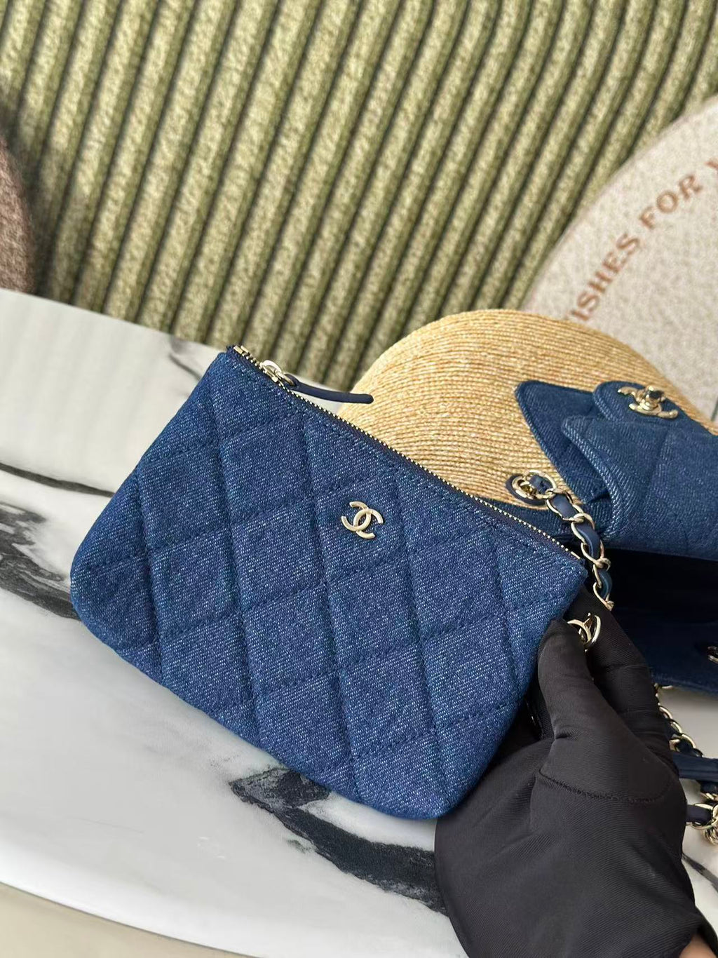 CHANEL 26S TOTE BAG IN BEIGE DENIM RAFFIA