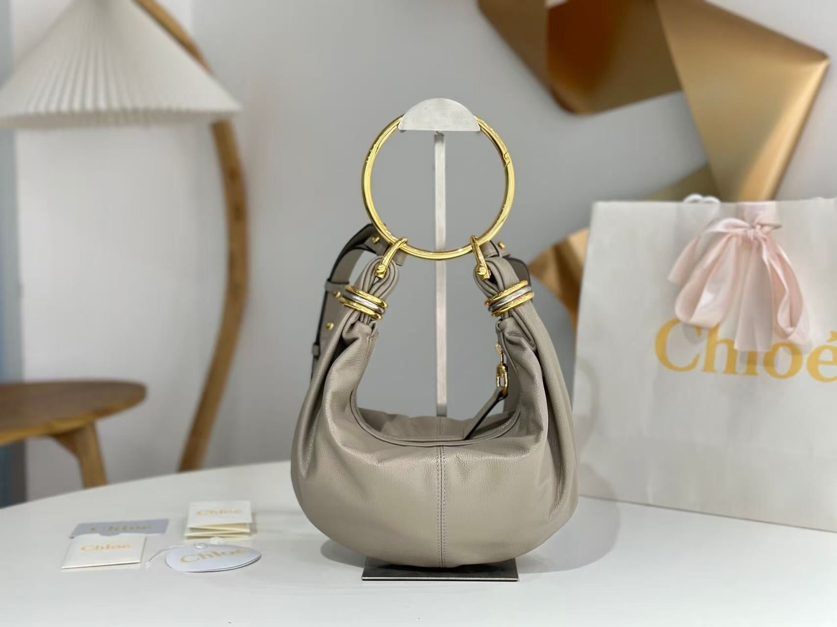 CHLOÉ S6 BRACELET HOBO BAG IN LIGHT GREY LAMBSKIN 9726