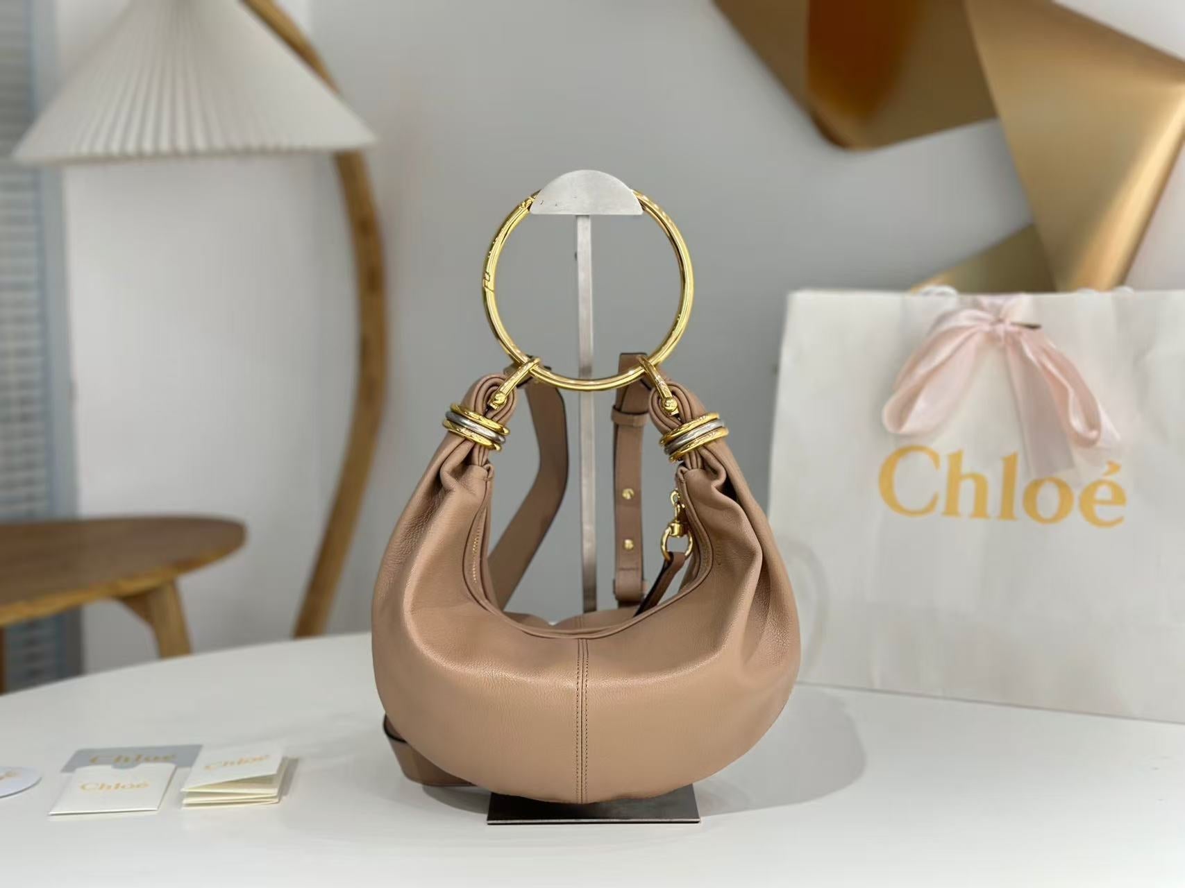 CHLOÉ S6 BRACELET HOBO BAG IN BROWN LAMBSKIN 11726