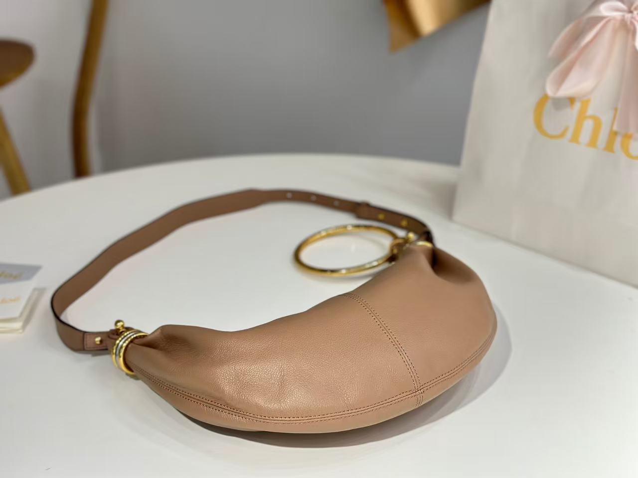 CHLOÉ S6 BRACELET HOBO BAG IN BROWN LAMBSKIN 11726