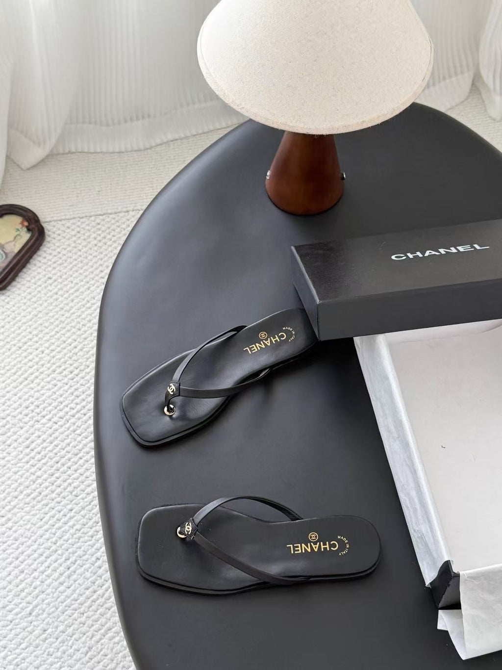 CHANEL 26S CC THONG SANDAL IN BLACK CALFSKIN 15726