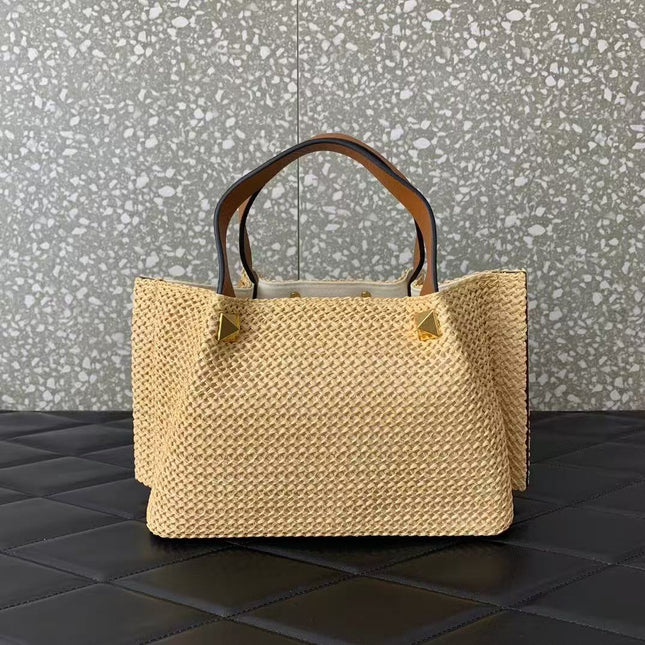 GARAVANI ROCKSTUD VLOGO TOTE 35 IN RAFFIA