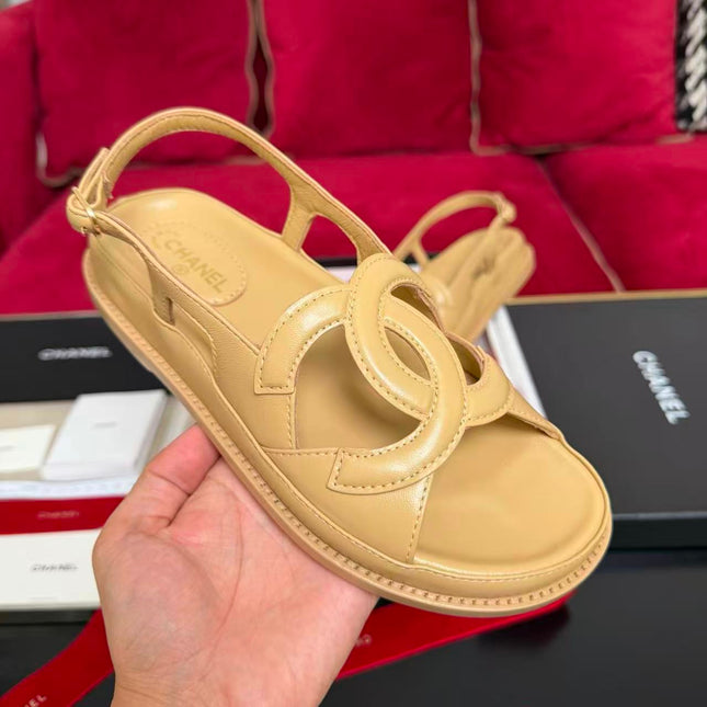 CHANEL 26S DOUBLE CC SANDAL IN BEIGE CALFSKIN