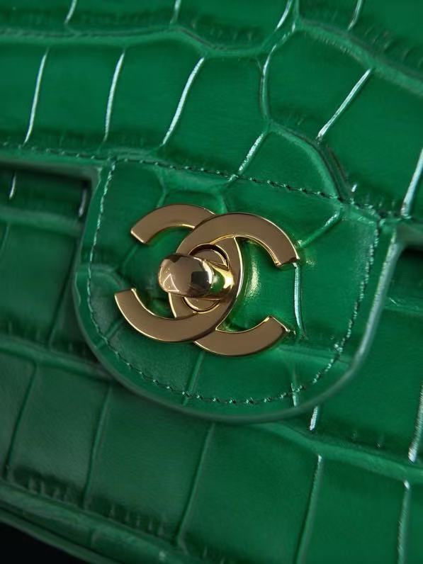 CHANEL 26S MINI FLAP TOP HANDLE BAG IN GREEN CROCODILE LEATHER