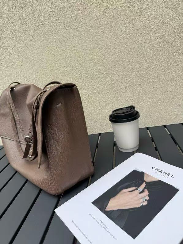CHANEL 26S FLAP SHOULDER BAG IN TAUPE GRAINED CALFSKIN