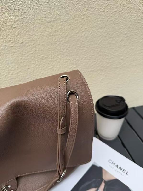 CHANEL 26S FLAP SHOULDER BAG IN TAUPE GRAINED CALFSKIN
