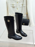 CHANEL 26S KNEE HIGH BOOTS IN BLACK CALFSKIN