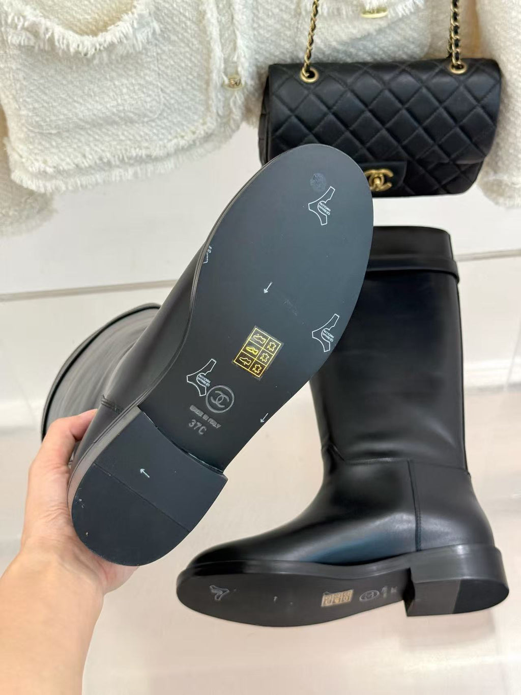 CHANEL 26S KNEE HIGH BOOTS IN BLACK CALFSKIN