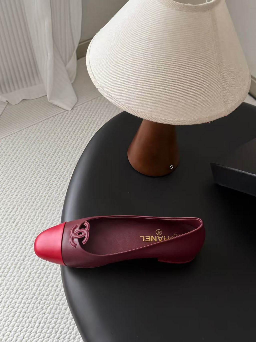 CHANEL 26S BALLET FLATS IN BURGUNDY & RED LAMBSKIN 26726