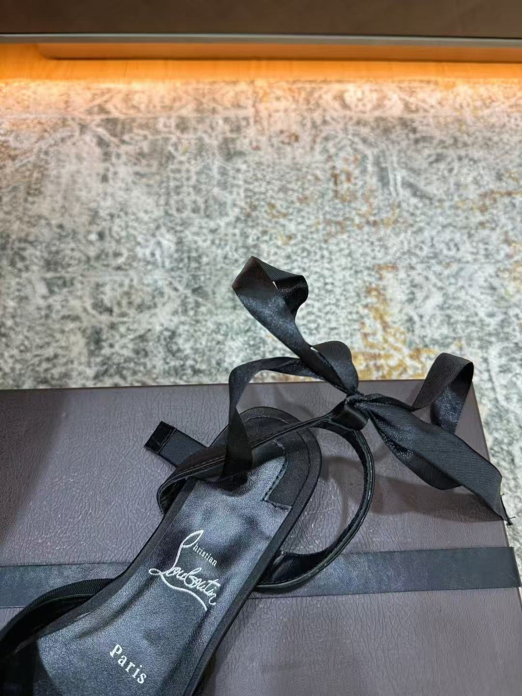 CHRISTIAN LOUBOUTIN 26S ANKLE STRAP BALLET FLATS IN BLACK SATIN
