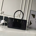 CHANEL 26S CERF TOTE BAG IN BLACK CALFSKIN CROCODILE EMBOSSED GOLD HARDWARE