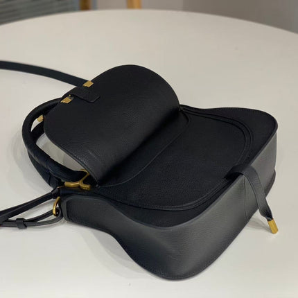CHLOE MARCIE DOUBLE CARRY BAG IN BLACK CALFSKIN GOLD HARDWARE
