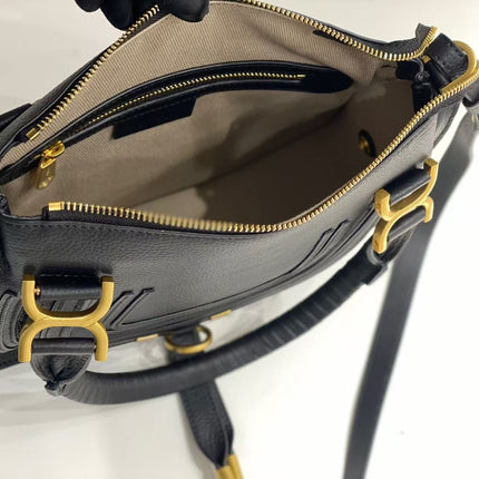 CHLOE MARCIE DOUBLE CARRY BAG IN BLACK CALFSKIN GOLD HARDWARE