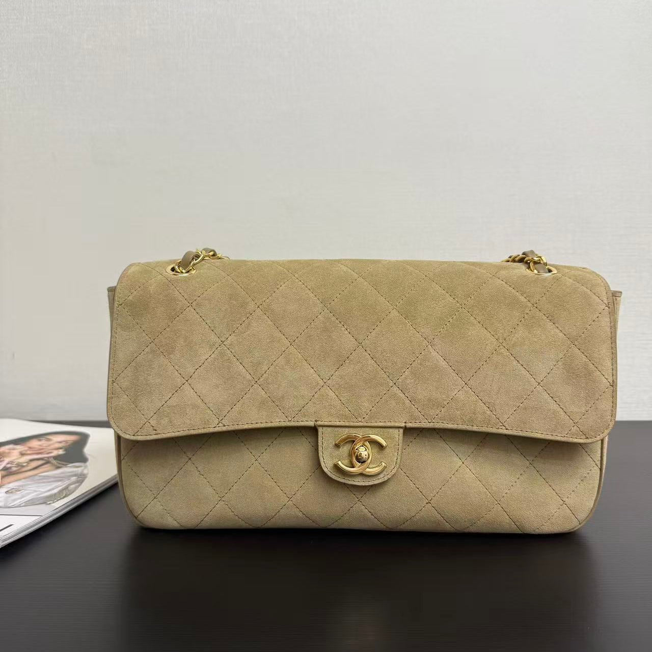 CHANEL 26 CLASSIC FLAP IN BEIGE SUEDE 30726