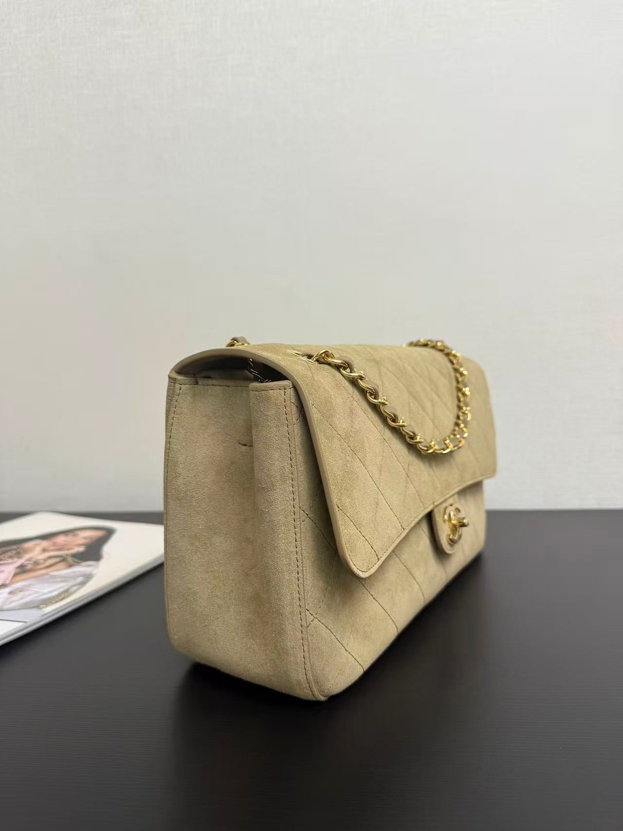 CHANEL 26 CLASSIC FLAP IN BEIGE SUEDE 30726