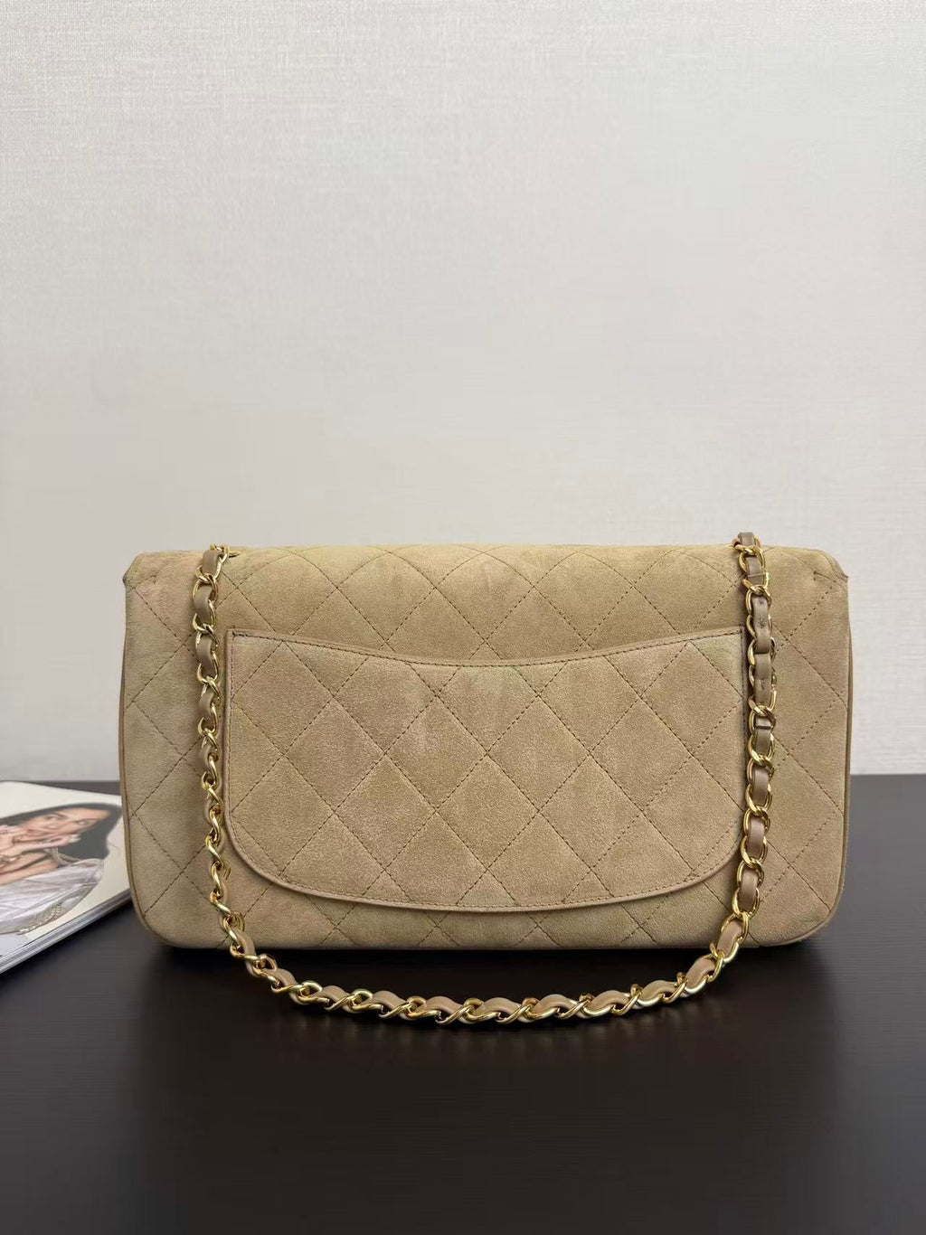 CHANEL 26 CLASSIC FLAP IN BEIGE SUEDE 30726