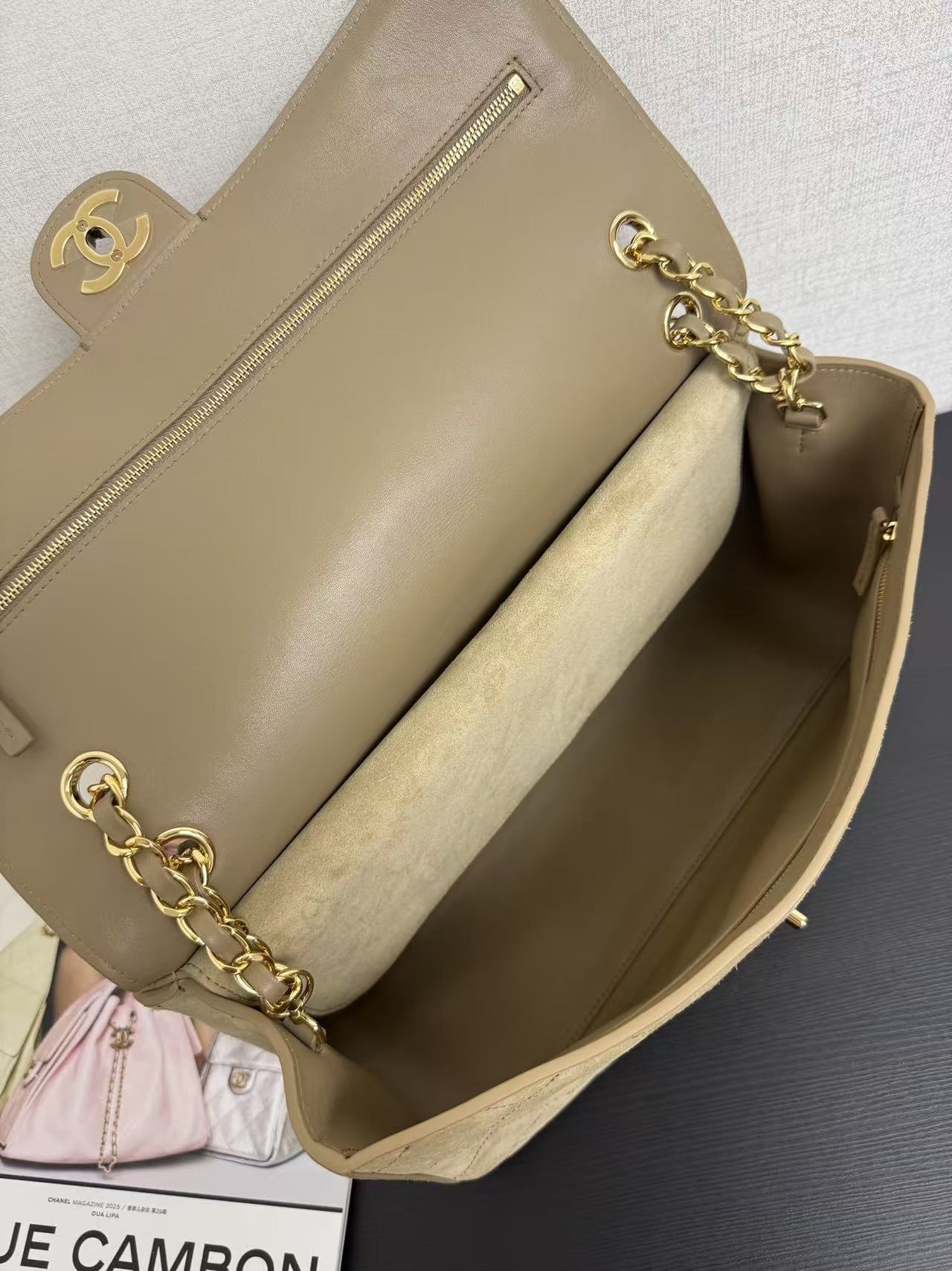 CHANEL 26 CLASSIC FLAP IN BEIGE SUEDE 30726