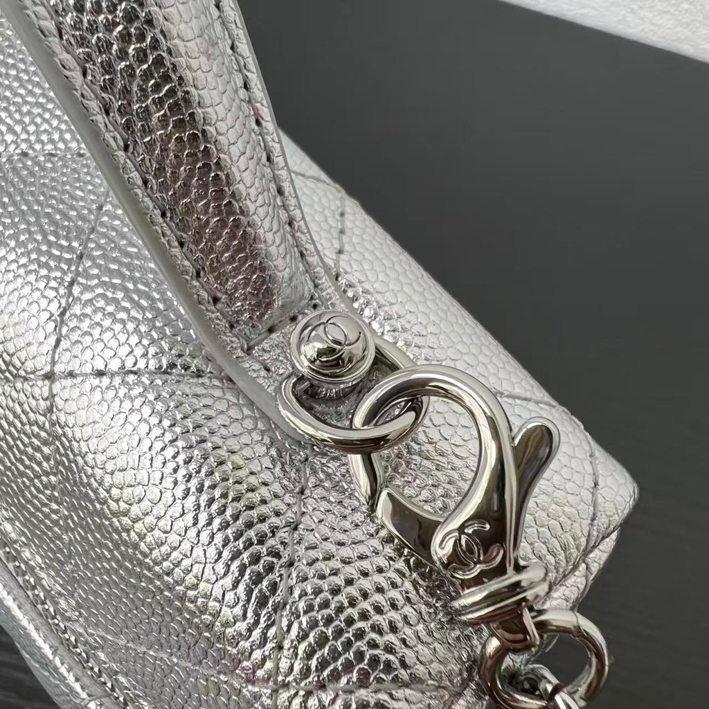 CHANEL 26S QUILTED VANITY CASE IN SILVER CAVIAR