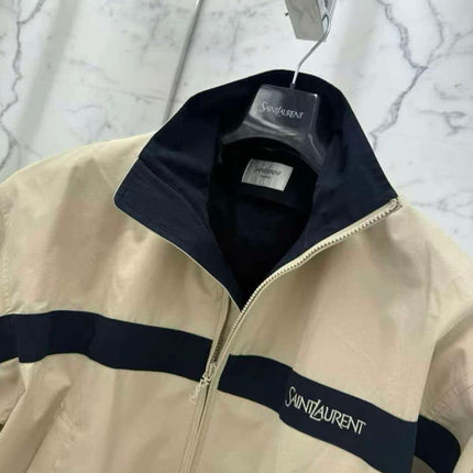 YSL 26S ZIP-UP JACKET IN BEIGE & NAVY COTTON