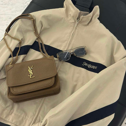 YSL 26S ZIP-UP JACKET IN BEIGE & NAVY COTTON